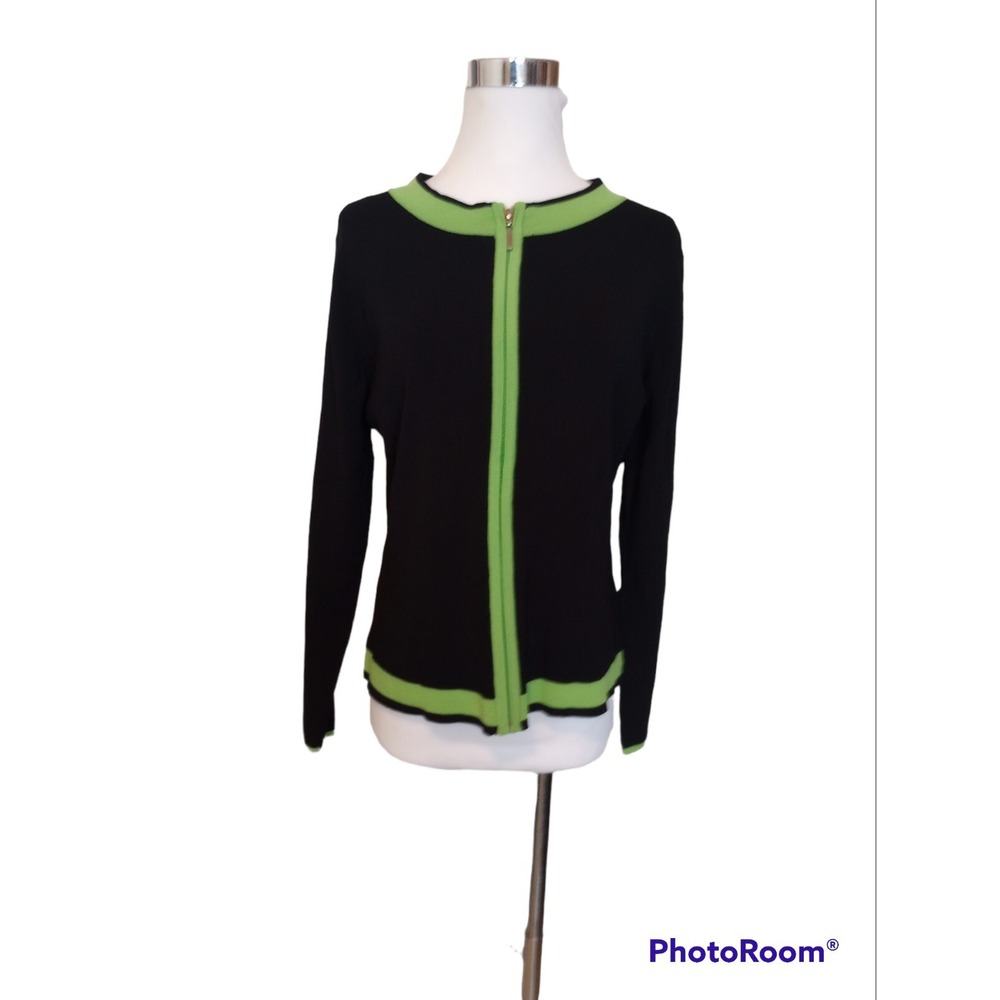 CDP & Co. Women Black Cardigan Striped full zip sweaters long sleeve Y2K Grunge
